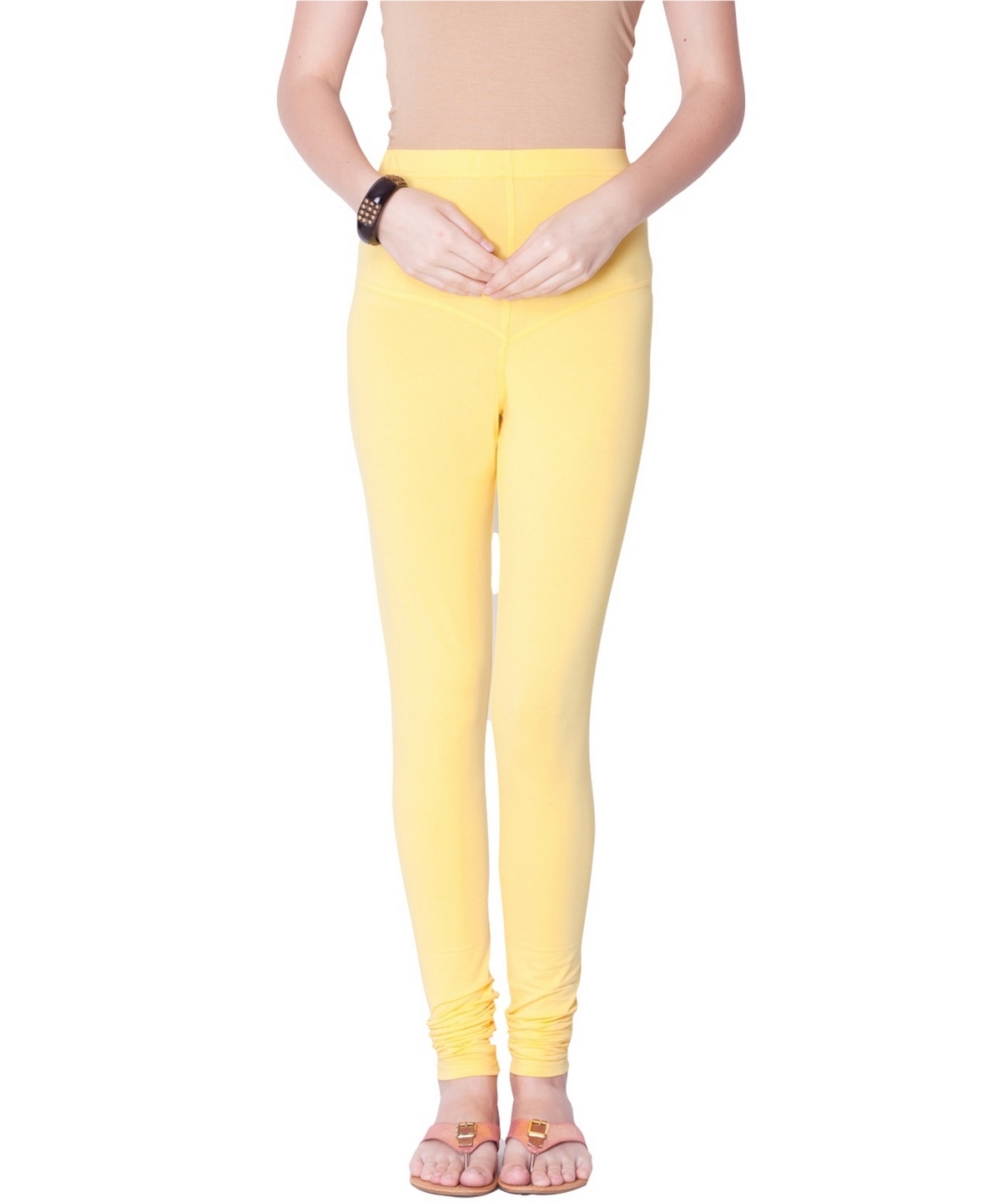 Women's Super Soft Tropical Printed Leggings Beige/lemon One Size Fits Most  - White Mark : Target