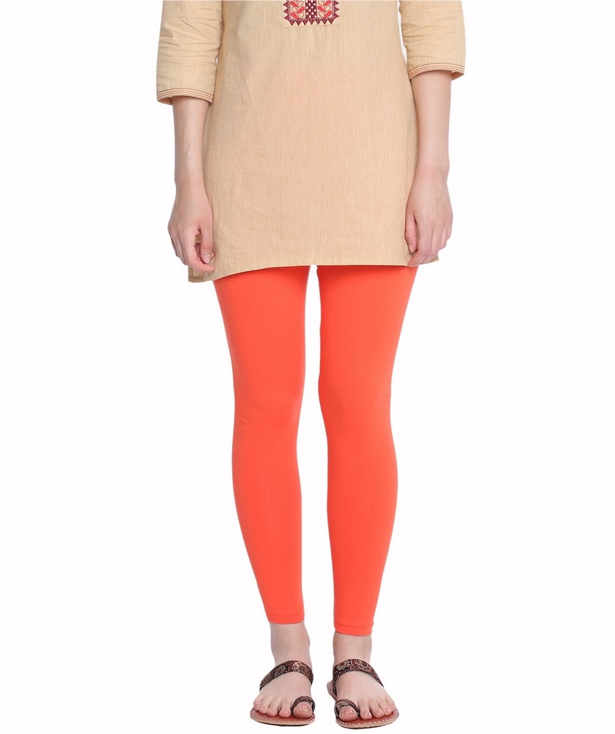 Light Orange color ladies cotton lycra premium leggings stitching-LGD23