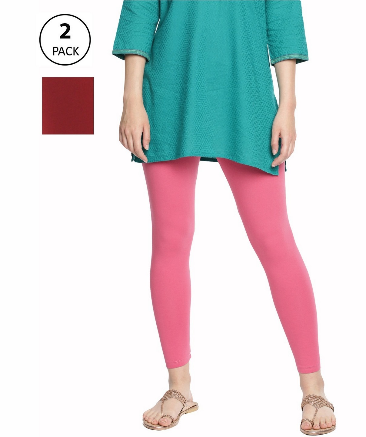 Buy Kryptic Womens Maroon/Parrot green Solid Cotton Elastane Leggings Online  at Best Prices in India - JioMart.