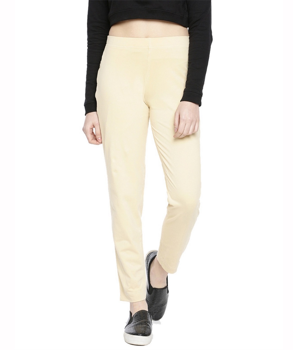 Buy Popwings Women Casual Formal Trendy Graceful Body Fit Mid Rise  Stretchable Skin Golden Cotton Trouser Online at Best Prices in India -  JioMart.