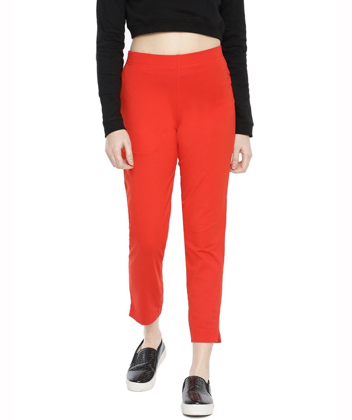 Buy JAPER KURTI Woman's Cotton Solid Red Color Cigarette Trouser Pants at  Amazon.in