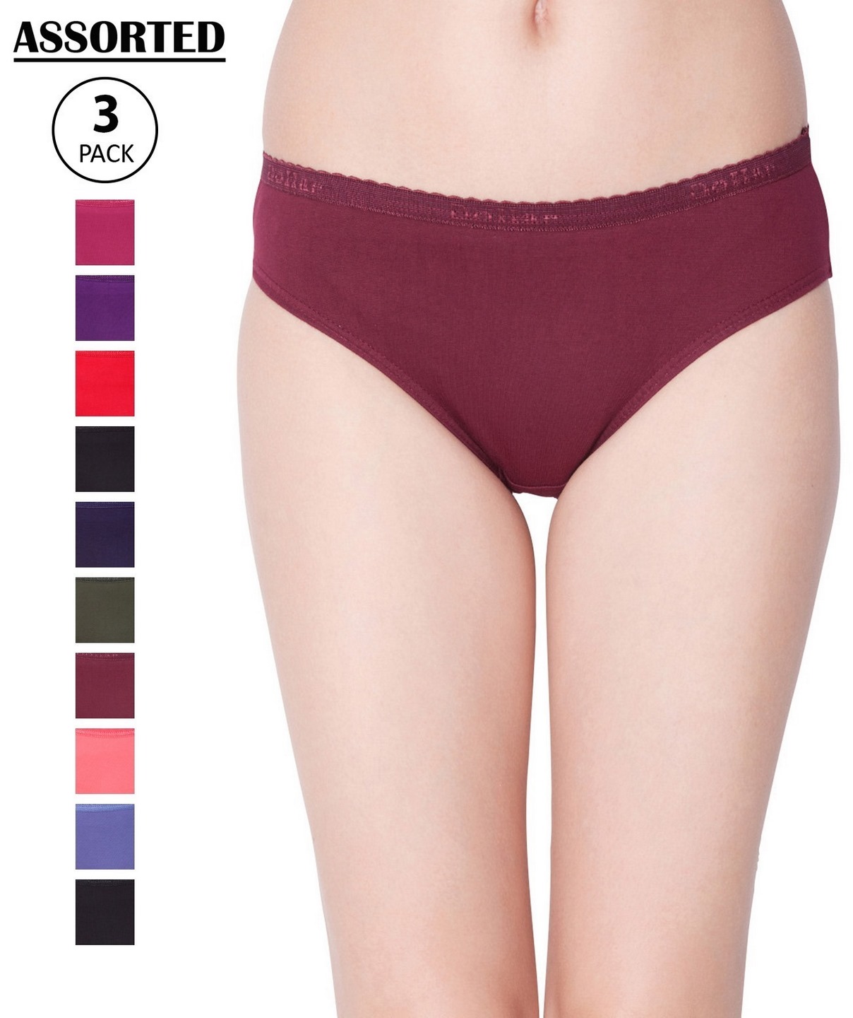 Dollar Missy Women Outer Elastic Solid color Assorted Pack of 3 Hipster  Panties – Dollarshoppe